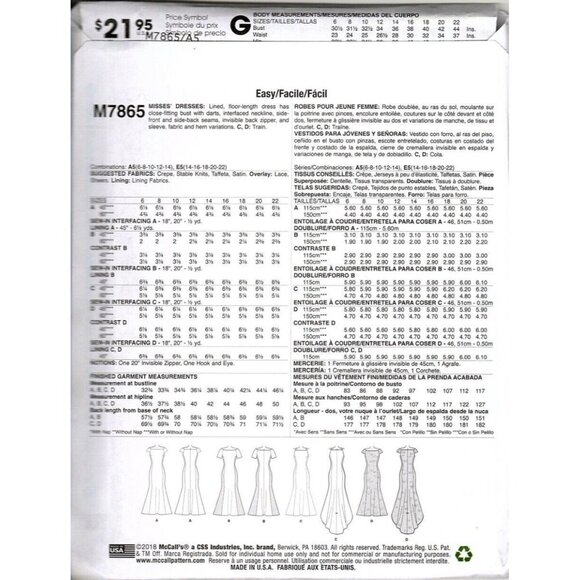McCall's M7865 Misses 6 to 14 Special Occasion Dress Uncut Sewing Pattern - Picture 2 of 2